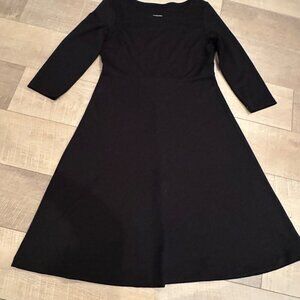Lands End Black A-Line Dress S 3/4 Sleeve Polyester/Viscose/Elastane